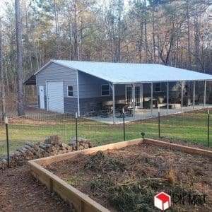 Metal Garage 20x41x10 with 2-12x41x7 open lean-to